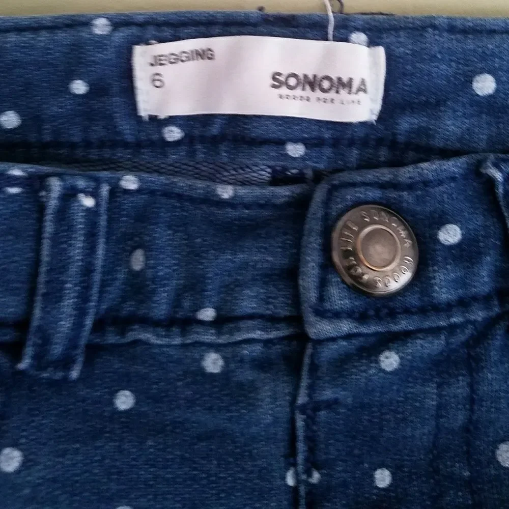 Sonoma Blue Polka Dot Jeggings Size 6 Girl's Stretch Skinny Jeans Casual Pants